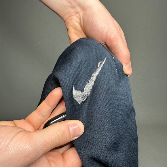 Nike Sweatpants Navy Blue Polyester Grey Embroidered Swoosh Therma-Fit - Picture 4 of 5